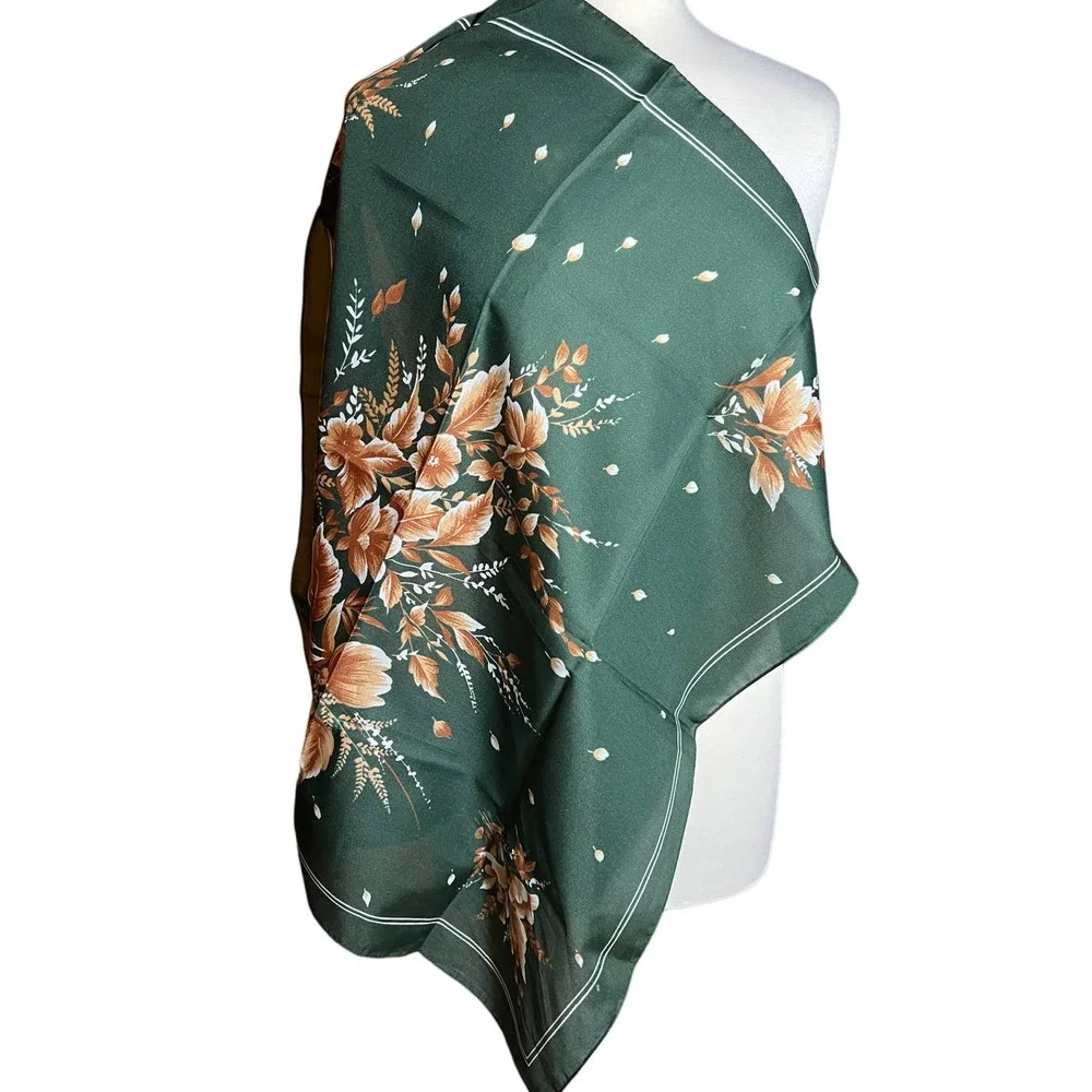 Vintage Isabelle d’Amboise Paris Green Floral Square Scarf 27” French Designer